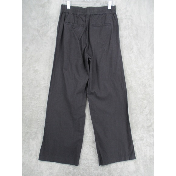 Michael Stars Pants Womens Medium Charcoal Linen Blend Wide Leg Pull On Pockets - Picture 2 of 11